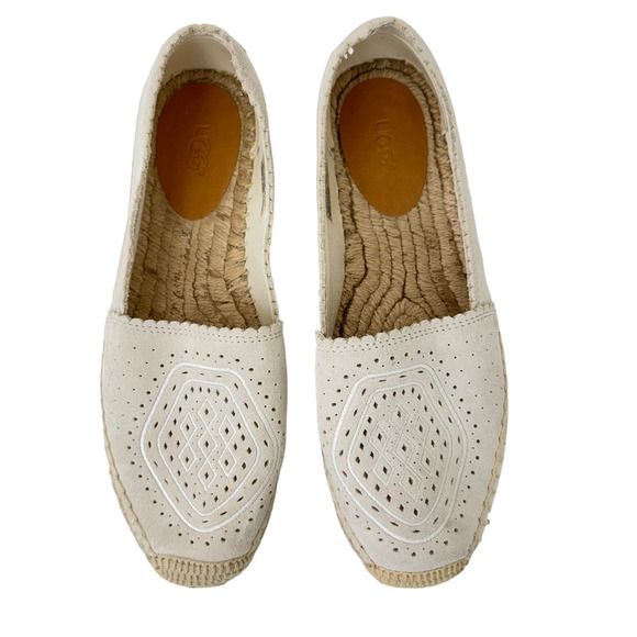 UGG Heidi Platform Espadrille Perforated Suede Leather Slip-On Flats | Size 8 - Picture 1 of 8